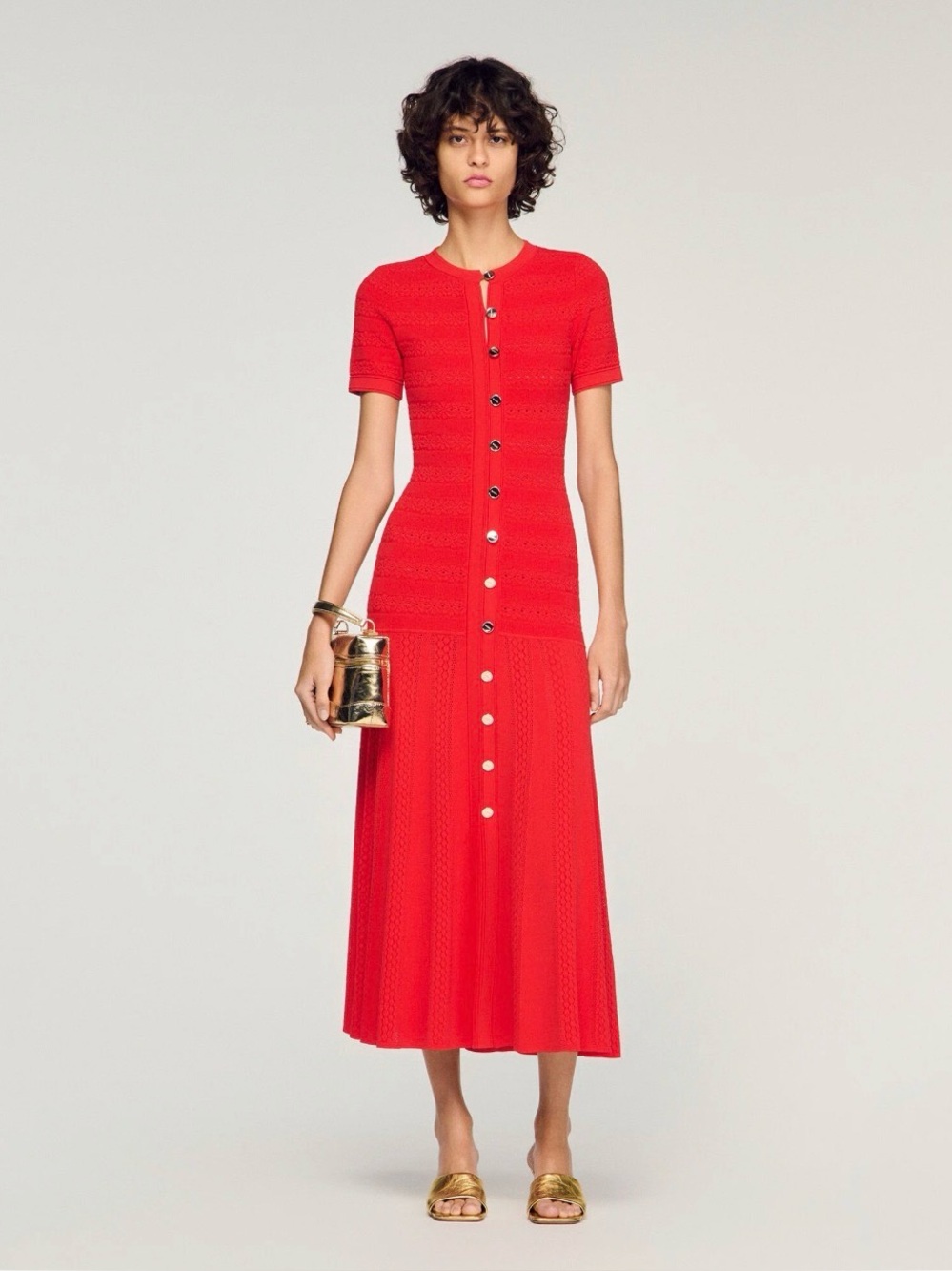 New Sandro Milona Red Knit Maxi Dress, Sz 40, US 8 - Picture 3 of 9